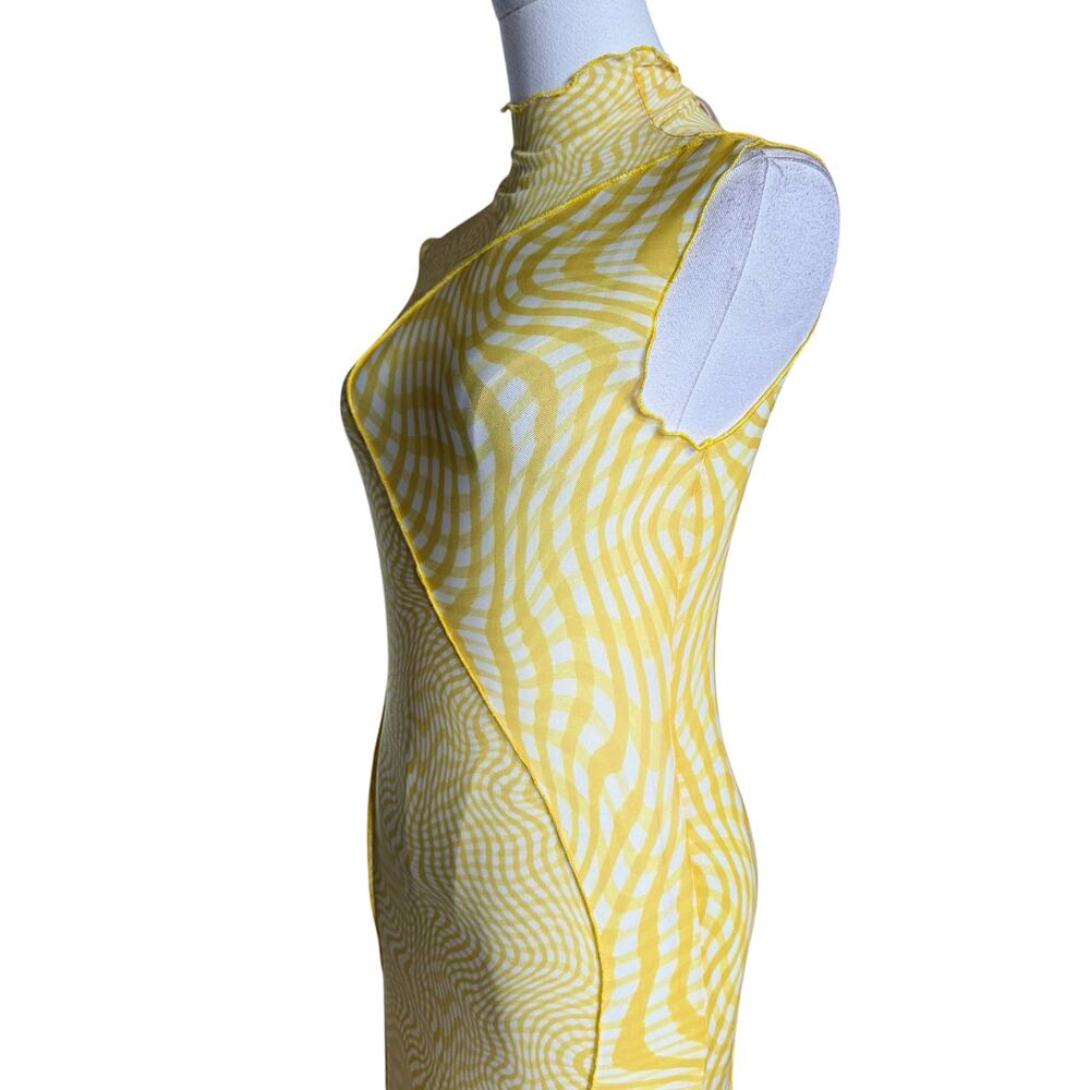 Camila Coelho NWT Lagoon Yellow Swirl Mesh Maxi Dress S Mock Neck Bodycon - Picture 9 of 13